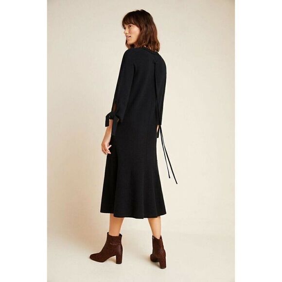 NEW ANTHROPOLOGIE X NAN SEO Sz S GLOW ANASTASIA CASHMERE MIDI DRESS BLACK - Picture 3 of 5